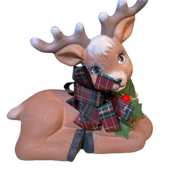 Ceramic Christmas Deer Reindeer Figurines Hand Painted - Picture 8 of 15